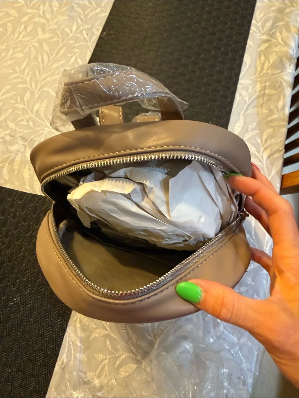 Badgley Mischka Quilted Mini Backpack in Taupe